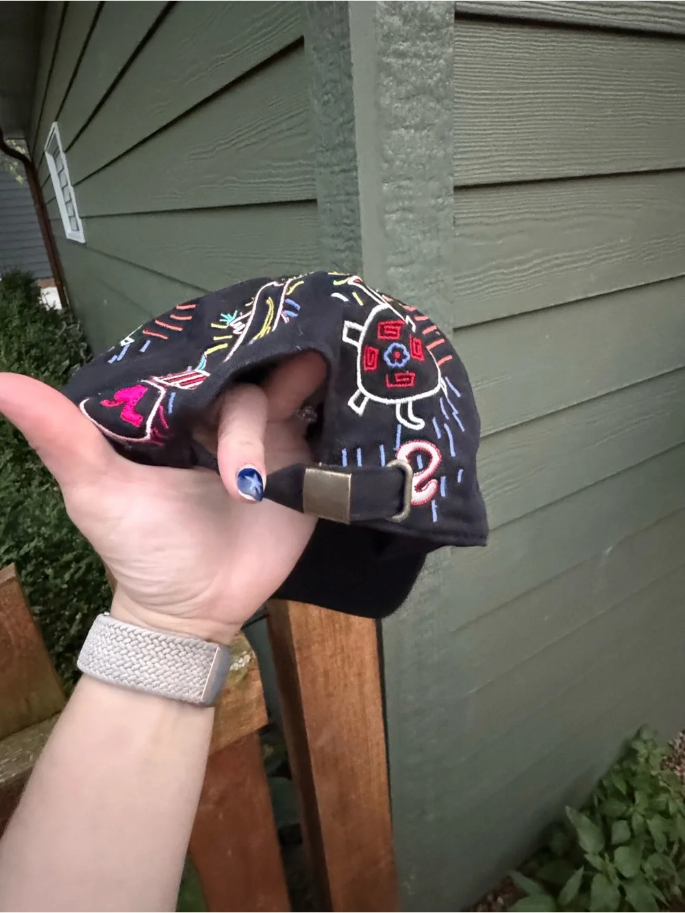 Chico's Black Baseball Cap with Neon Multicolor Embroidery
